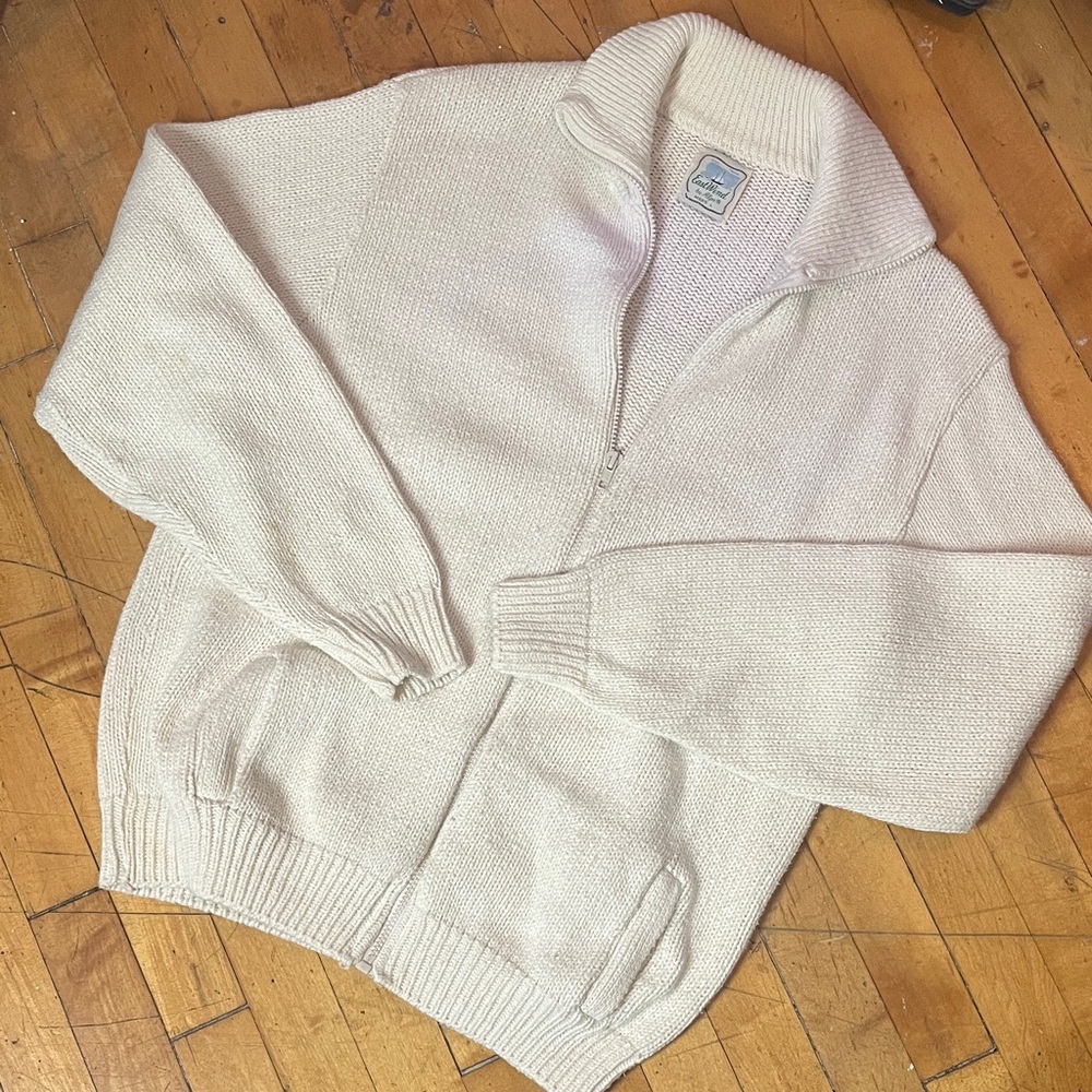 Vintage EastWind by Alps Cream Zip-Up Cardigan Sweater jacket szL